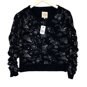 NWT Chaser Women’s Shirred Sleeve Pullover Sweatshirt – Black | Size S | MSRP $1